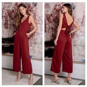 Lulus Sweet Admirer Burgundy Tie-Back Culotte Jumpsuit XL